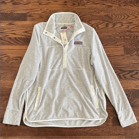 Vineyard Vines Terry Cloth Shep Shirt Striped Gray Pullover Snap Buttons Size M - Picture 13 of 15